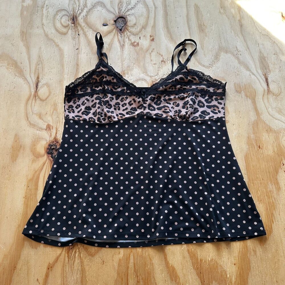 Cheetah Polka Dot Lace Trim Cami Tank - M/L
